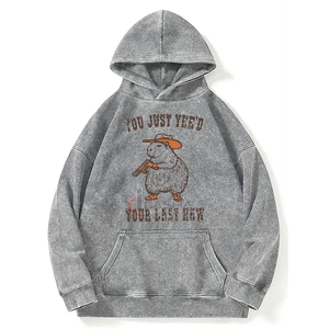 เสื้อฮู้ดโอเวอร์ไซส์รุ่นเฮฟวี่เวทวินเทจสตรีทแวร์สำหรับผู้ชายพิมพ์ลายนูนโลโก้บ็อกซี่ครอปแบบสวมหัว - Product Image 4
