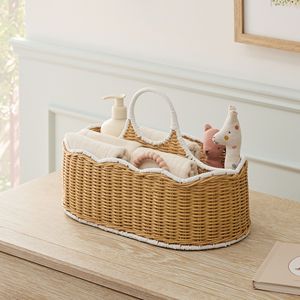 Scallop rattan diaper caddy, eco-friendly handmade design for stylish nursery organization and easy <b>baby</b> care - Product Image 1