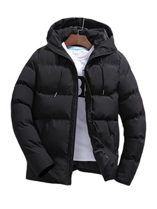 Veste d'hiver en duvet pour hommes Vêtements d'extérieur à manches longues avec décoration à pampilles Tissu en toile noire unie avec fermeture éclair complète - Product Image 5