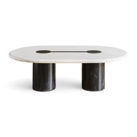 Table basse moderne en marbre et bois de manguier massif, écologique, durable et personnalisable pour salon, maison et restaurant