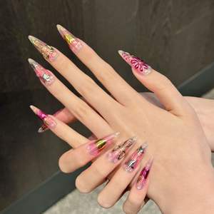 Gotas de agua largas translúcidas bebé rosa acrílico dedo diseño Kawaii japonés lindo estilo estrellato - Product Image 2