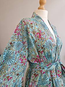 High Quality Washable Pure Cotton Indian Block Printed Summer <b>Kimono</b> Breathable Vintage Floral Solid Pattern Digital Back Autumn - Product Image 6