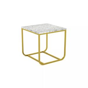 Mesa auxiliar moderna de forma cuadrada superior de cristal con base de metal, perfecta para sala de estar, cafetería, oficina y espacios elegantes de la India - Product Image 1