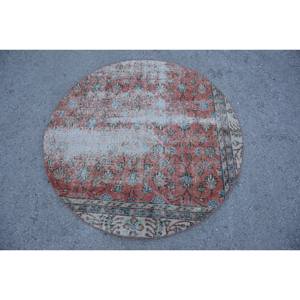 พรมวินเทจสไตล์ตุรกีรักษ์โลก รูปทรงวงรี ขนาดใหญ่ สีแดงเบจคลาสสิก 4x4 ฟุต ทำจากขนสัตว์ ด้านหลังเป็นยางลาเท็กซ์ ลายปะติดปะต่อ เหมาะสำหรับห้องรับประทานอาหาร ขนาดกลาง - Product Image 1