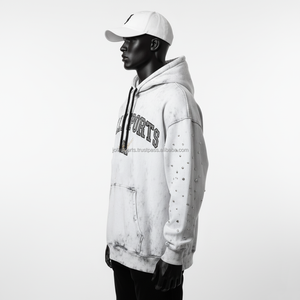 Sweat à capuche premium 400 GSM en coton molletonné délavé à l'acide, texture douce, ton gris, broderie de logo personnalisée, sweat à capuche basique - Product Image 3