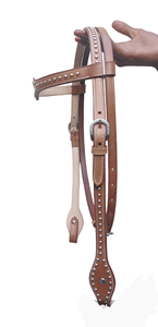 Bridon occidental en cuir brun fait à la main avec surpiqûres blanches, équipement de cheval de qualité supérieure conçu pour une conduite intelligente et confortable - Product Image 2