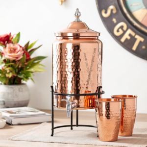 Elegante juego de dispensador de agua de cobre con soporte de metal y vasos, estación de bebidas para fiestas en casa y ocasiones para beber - Product Image 6