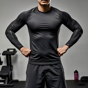 Compression Shorts Manches T-shirts Hommes Ras Du Cou Athlétique Gym Porter Chemise Hommes Personnaliser Noir Compression T-shirts Hommes - Product Image 4