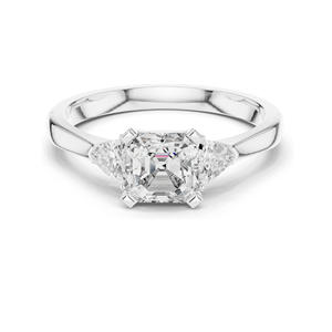 Bague en diamant de laboratoire taille Asscher 2 carats, design trois pierres, clarté VVS-VS EF, or 18 carats, 14 carats, 10 carats et argent 925, rose, jaune - Product Image 1