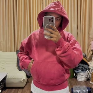 Logotipo personalizado de alta calidad pulóver 350gsm Sudadera con capucha de gran tamaño en blanco Unisex Rojo Peso pesado para hombre Sudaderas con capucha de color sólido - Product Image 6