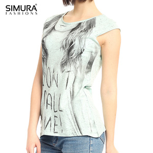 Camiseta sin Mangas con Cuello Redondo para Mujer, Marca SIMURA, de Algodón, con Estampado Digital de Letras, Estilo Casual, Largo Regular - Product Image 3