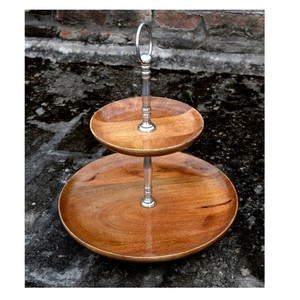 Support à Gâteau Double Déchirure en Bois de Style Vintage Présentoir à Piédestal de Luxe Outil de Service de Cuisine Polyvalent pour Dessert Restaurant Utilisé - Product Image 3