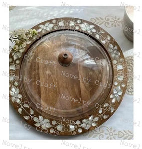 Venta de fábrica, bandeja de servicio de madera de acacia ecológica, regalo de Ramadán Eid con incrustaciones de perlas Madre, bandeja decorativa para postres - Product Image 6