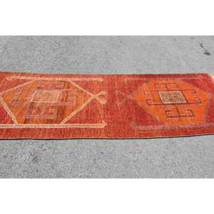 <b>Large</b> Area Kilim Red Orange Rug 3 X 9,8 ft Turkish Flat Weave Wool Area Rug Latex Backing <b>Plush</b> Pile Rectangle Hallway Room Rug - Product Image 3