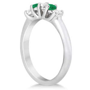 14K White Gold Fine <b>Jewelry</b> <b>Set</b> Five Stone Diamond and Emerald <b>Bridal</b> Ring (0.98ct) - Product Image 3
