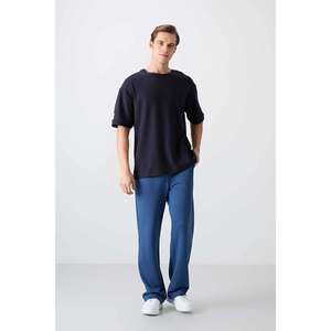 Camiseta Básica Oversize de Cuello Redondo para Hombre Tommylife Wholesale 88339 Azul Marino - AZUL MARINO - Product Image 3
