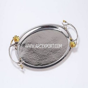 ถาดอาหารโลหะชุบสังกะสีทรงกลมพร้อมที่จับเชือกถาดตกแต่งบนโต๊ะอาหารถาดเสิร์ฟอาหาร - Product Image 4