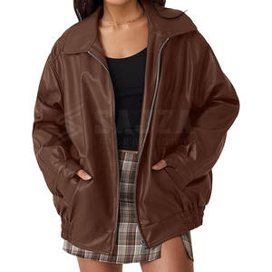 Blouson aviateur en cuir pour femmes à la mode vêtements d'extérieur élégants avec taille côtelée pour streetwear et style quotidien - Product Image 2