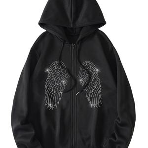 Sweat à capuche strass pour hommes hiver goutte épaule sweat à capuche zippé 100% coton polaire personnalisable personnalisation complète - Product Image 1