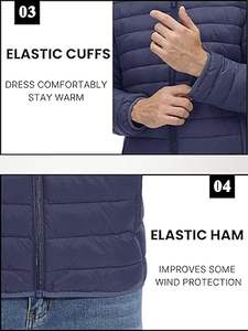 OEM <b>Men's</b> Winter Blue Puffer Jacket Quilted Design with Hooded Collar Zipper Closure Best High Street Style for Door Street Use - Product Image 4