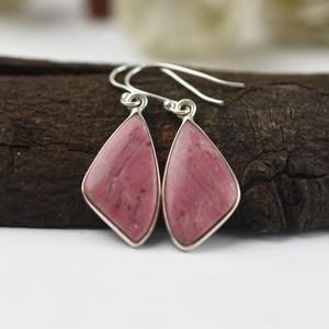 Pendientes colgantes de plata estampada 925 para niñas, pendientes colgantes de plata de ley sólida 925 hechos a mano con piedras preciosas Rhodo Chrosite Spinner - Product Image 2