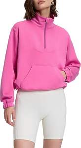 Sudadera con Capucha de Algodón 100% de 220 g/m², Estilo Holgado con Cuello Alto y Cierre de Cremallera de un Cuarto, Bolsillo Tipo Canguro, para Mujer, Superventas - Product Image 5