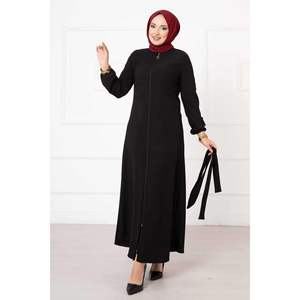 Robe Abaya XS en Matière Nida Noire pour Femme Vêtements Ethniques Musulmans avec Ceinture et Manches Élastiques Utilisation du Produit en Crêpe - Product Image 2