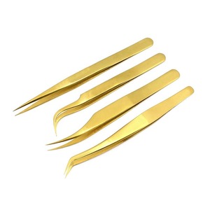 Pince à épiler ultra-fine en acier inoxydable doré pour extensions de cils volumineuses, antistatique, durable et de précision - Product Image 1