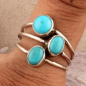 Blue Turquoise Cabochon Gemstone Ring 925 Sterling Silver Boho <b>Middle</b> <b>Finger</b> Jewelry December Birthstone <b>Gift</b> Accessory - Product Image 2