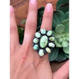 Tim Smith Sonoran Gold Turquoise & Sterling <b>Silver</b> Boho Cluster <b>Ring</b> Bezel Set <b>Statement</b> <b>Ring</b> for Everyday Wear Size 7.25 - Product Image 2