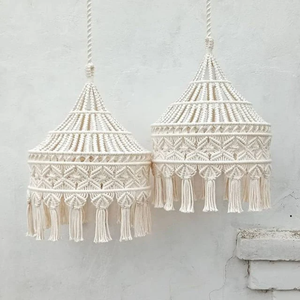 Lámpara de Techo Bohemia de Macramé con Luz Blanca Cálida, Pantalla de Cuerda de Cáñamo para Decoración del Hogar y Restaurantes, Forma Rectangular, Base para Bombilla E26 - Product Image 3