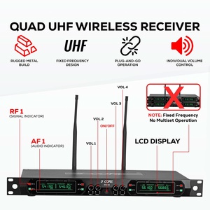 5 Core <b>Wireless</b> <b>Microphone</b> System 4 Channel UHF 492F Range Portable Receiver w Cordless Mic - Product Image 3