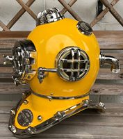 CHk Nautical Antiques Art Casque de plongée Mark V de la Marine américaine vintage en laiton poli pour adulte, jaune Calvin, 18, pour le Nouvel An chinois et Halloween