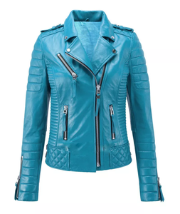 แจ็กเก็ตหนังแท้สำหรับนักขี่จักรยานสำหรับผู้หญิงแจ็กเก็ตสำหรับผู้หญิงทรงสลิมฟิตสไตล์ทันสมัยระบายอากาศได้ดีดีไซน์ใหม่ - Product Image 1