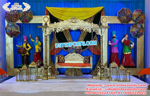 Décoration de scène de mariage de nuit Garba avec siège nuptial Vibrant Mehndi & Dj Night Stage Decor Grand Musulman Henné Night Stage Setup - Product Image 6