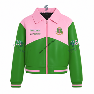 Chaqueta de Cuero PU Alpha Kapa Alpha Lista para Enviar, Chaqueta Bomber de Cuero de Alta Calidad, Chaqueta Deportiva Estilo Universitario - Product Image 2