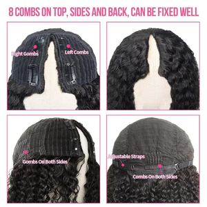 Pelucas sin pegamento con parte en V, cabello humano virgen Remy indio liso Yaki relajado, doble trama a máquina, todos los colores - Product Image 6