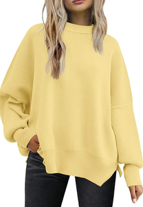 <b>WOMEN</b> OVERSIZED CHRISTMAS <b>SWEATER</b> BATWING TRENDY CREWNECK SIDE SLIT KNIT PULLOVER FALL LOOSE CASUAL HOLIDAY WEAR TOP - Product Image 5