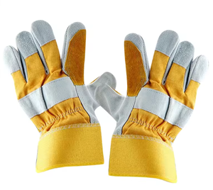 Venta al por mayor XL tamaño cuero de vaca algodón construcción guantes doble palma trabajo seguridad Anti-Corte antideslizante características mano brazo protección - Product Image 2