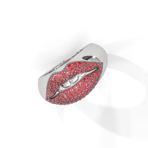 Bague Lèvres Sculptées Kiss My Art en Argent Sterling Plaqué Or Blanc Rose 18K avec Diamants Créés en Laboratoire – Style Minimaliste pour Femme - Product Image 2