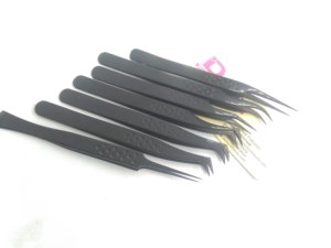 Pinzas de pestañas de plasma negro mate de calidad duradera, pinzas de belleza de extensión de pestañas personalizadas con logotipo personalizado de acero inoxidable - Product Image 6