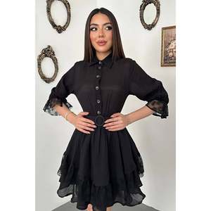 <b>Black</b> Lace <b>Dress</b> with <b>Button</b> Front - <b>Black</b> - Product Image 2
