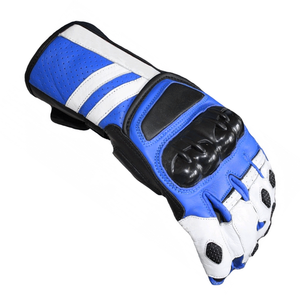 Unisex Genuine Leather Full Gauntlet Motorbike Gloves Blue White Breathable Full Finger Printed Auto Racing Wear Touchscreen - Product Image 2