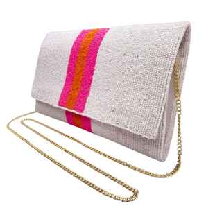 Sac à main rose rayé doré noir blanc graine perlé chaîne pochette sac à main - Product Image 3