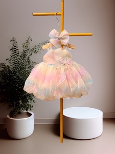 2023 nuevo vestido de fiesta de comunión de bebé recién nacido con lazo de cuentas vestido de princesa de flores puras para niña vestido bonito de niña Puff - Product Image 6