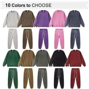 High Quality Unisex Crewneck <b>Velour</b> Sporty Sweatshirt <b>Tracksuit</b> Custom Mens Heavyweight Acid Wash Distressed Hoodie Jogger - Product Image 3