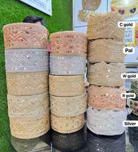 Custom Made in Scalaping Pattern Embroidered Thread Work Laces with Multi Coloured Options in Sequins Embroidery in 3 Inch Width - Product Image 4