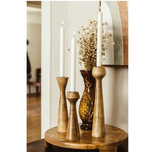 Lot de 3 bougeoirs en bois d'acacia naturel couleur bois bougeoir en bois poli fait à la main ou bougeoir - Product Image 1