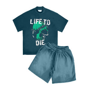 Ensembles de t-shirts et shorts délavés à l'acide de haute qualité Vêtements en lin surdimensionnés personnalisés T-shirts graphiques pour hommes - Product Image 6