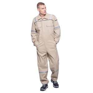 Custom Men Khaki FR Cotton Denim Safety Coverall Flame Resistant Long Sleeve Workwear Jumpsuit Industrial <b>Boiler</b> High Visibility - Product Image 1